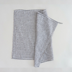 Gray white stripe linen tea towel