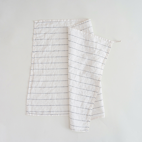 Blue white stripe linen tea towel