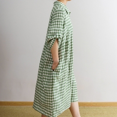 Sand green gingham woman dress