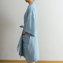 Sky blue linen robe