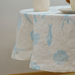 fish printed round linen table cloth set