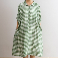 Sand green gingham woman dress