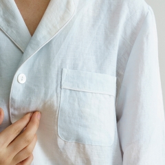 White blue printed women linen shirt pajamas set