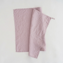 Gray pink linen tea towel