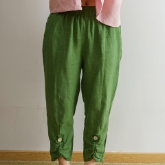 Fern green linen women pants