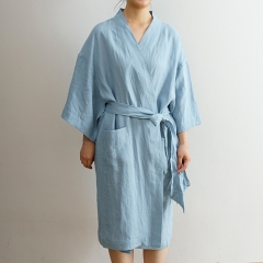 Sky blue linen robe