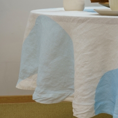 Wave printed round linen table cloth