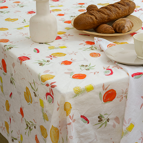 Fruit printed linen table cloth set