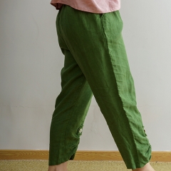 Fern green linen women pants
