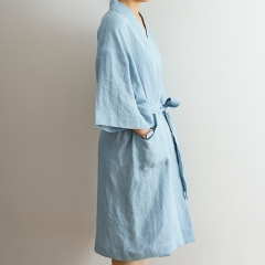 Sky blue linen robe