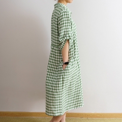 Sand green gingham woman dress