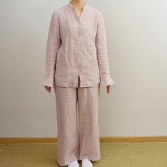 Peach wood women linen shirt pajamas set