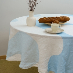 Wave printed round linen table cloth