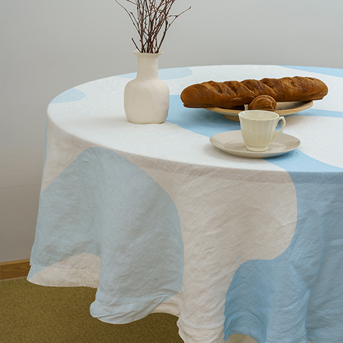 Wave printed round linen table cloth