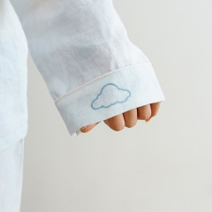 White blue printed women linen shirt pajamas set