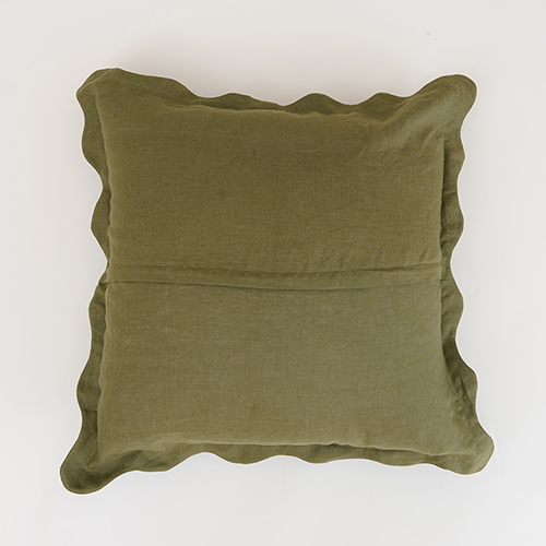 Olive green scallop edge linen cushion cover