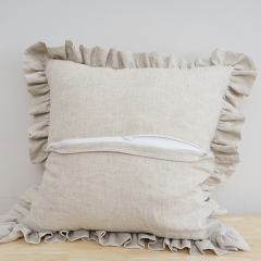 Natural ruffle edge linen cushion cover