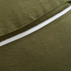 Olive green scallop edge linen cushion cover