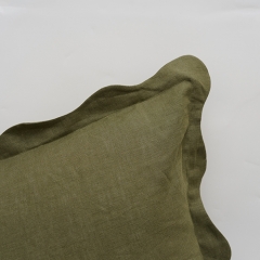 Olive green scallop edge linen cushion cover