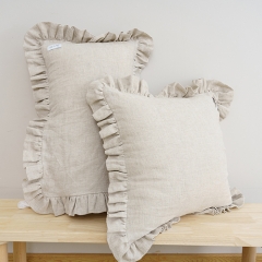 Natural ruffle edge linen cushion cover