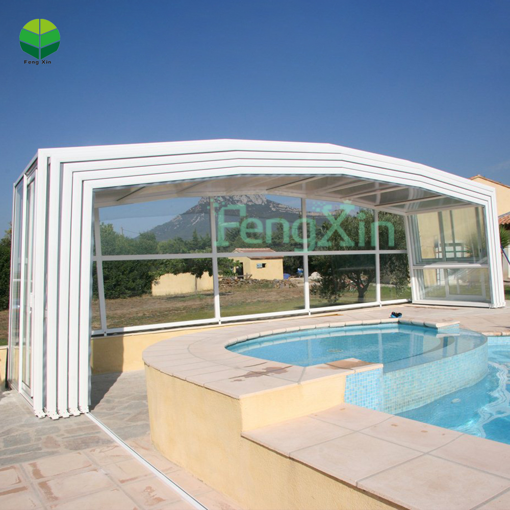 outdoor pool with retractable roof