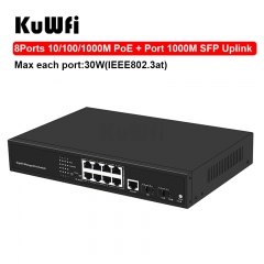 KuWFi 10 Port Gigabit Layer 2 Managed POE Switch 10/100/1000Mbps RJ45 Hub for IP Cameara Transmission Distance 100 Meters