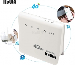 KuWFi 4G WiFi Router Unlocked 300Mbps 4G LTE CPE Mobile WiFi Wireless Routers for SIM Card Slot with LAN Port Support Caribbean,Europe,Asia, Middle Ea