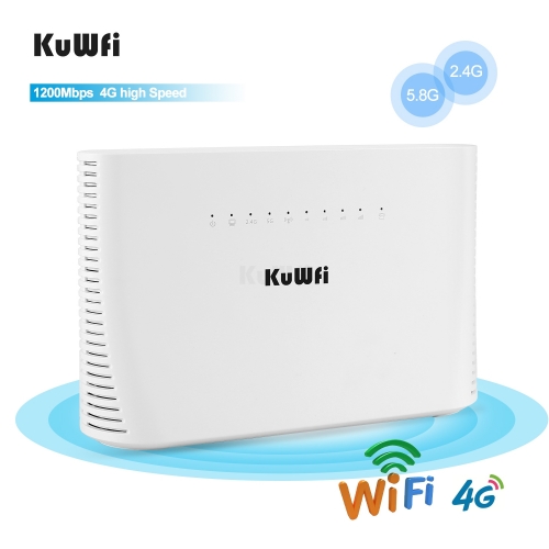 KuWFi 4G WIFI Router 1200Mbps 2.4G&5G Unlocked FDD/TDD With RJ45/RJ11 Port Up to 64 Wifi Users