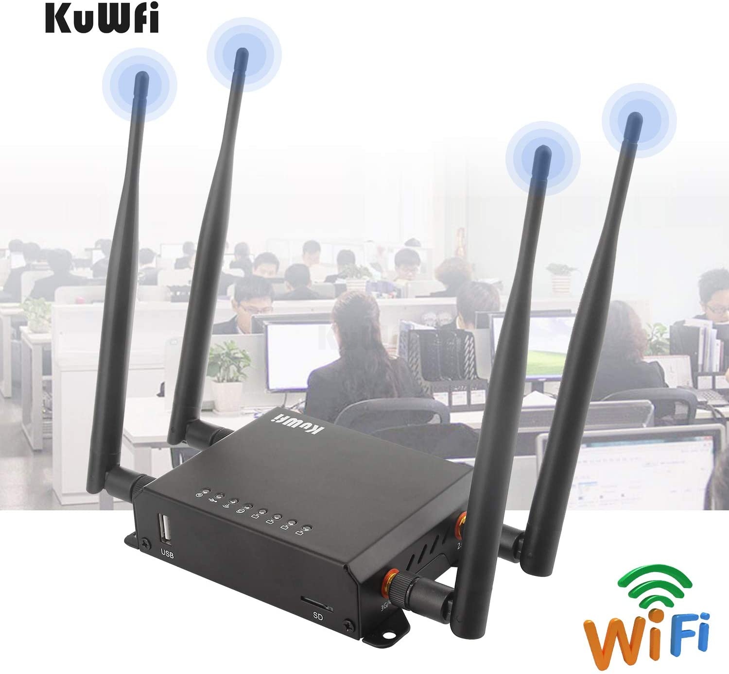 KuWFi 300Mbps 3G 4G LTE Car WiFi Wireless Router Extender Strong Signal Car WiFi Routers with USB Port SIM Card Slot with External Antennas for USA/Canada/Mexico SIM Card 