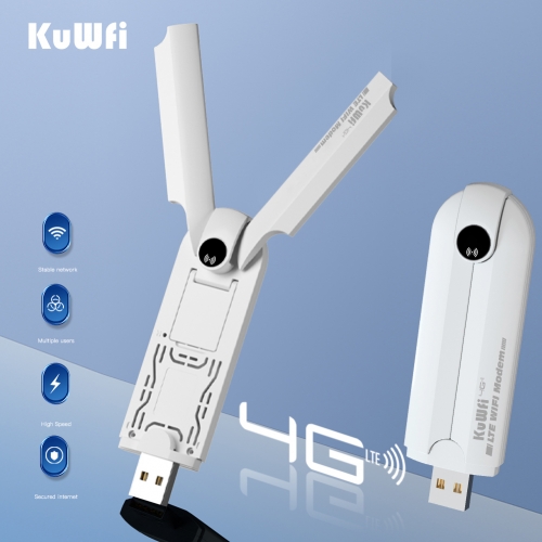 KuWFi 4G WiFi Modem Dongle Router 150Mbps Unlocked Sim Card with External Antenna for Car