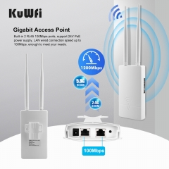 KuWFi Ip65 Wireless Access Point 24v 5dbi Poe Wifi Repeater 1200mbps Wifi Ap for Outdoor