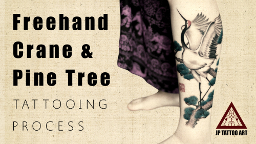 Freehand Crane And Pine Tree