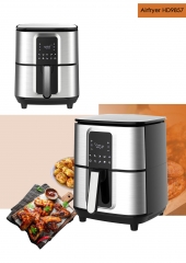Air fryer 4.5L, LCD digital touch screen control, stainless steel finish, 9 in 1 air fry