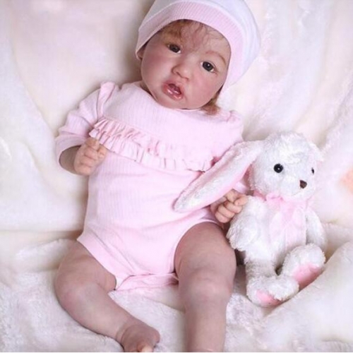 Realistic 22" Full silicone Reborn Baby Doll Saskia with her rabbit