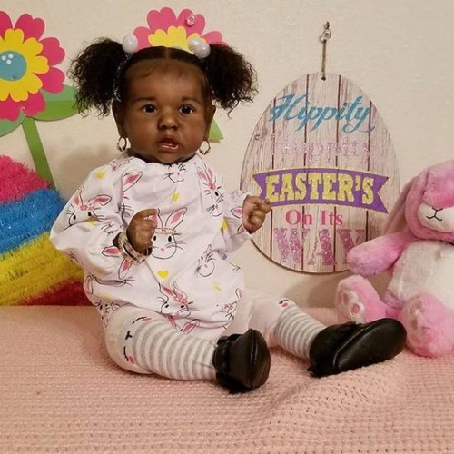 22"  Girl African American Reborn Baby Doll Silicone