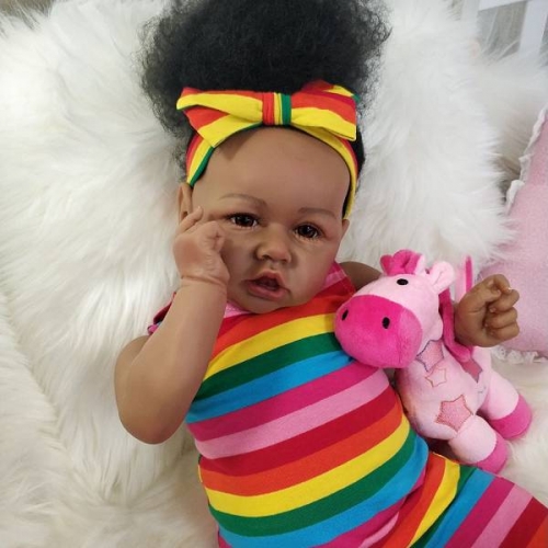 African American 24" Girl Saskia Cutest reborn baby doll Black dolls