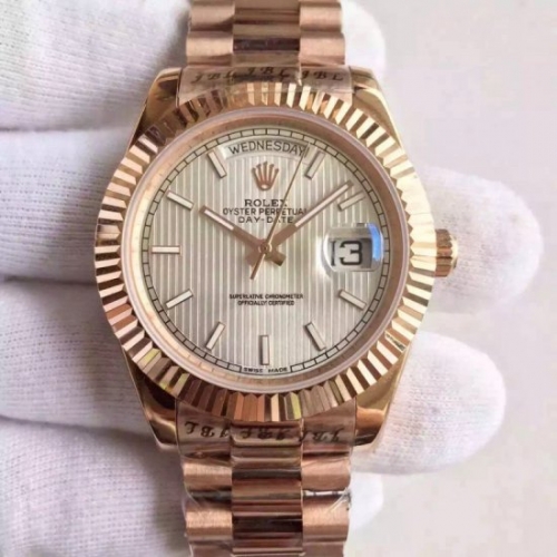 Rolex Day-Date 40 228235 2016 40MM KW Rose Gold Silver Stripe Di