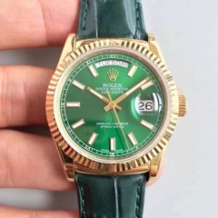 Rolex Day-Date 118138 36MM V5 Yellow Gold Green Dial Swiss 2836-