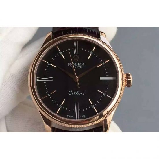 Rolex Cellini Time 50505 Rose Gold Black Dial Swiss 2824-2