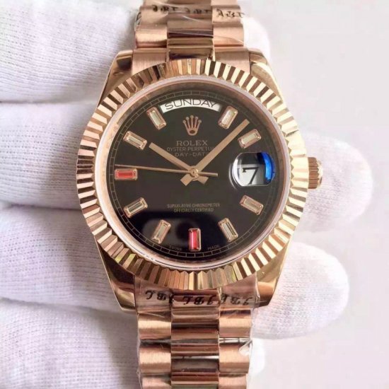 Rolex Day-Date II 218235 41MM KW Rose Gold Black Dial Swiss 3255