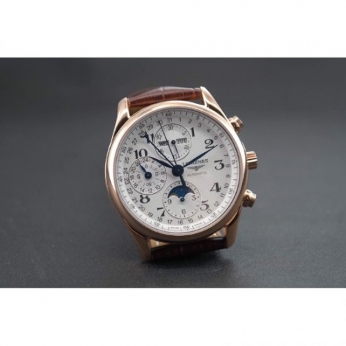 Longines Conquest Classic Chronograph Moonphase Rose Gold White