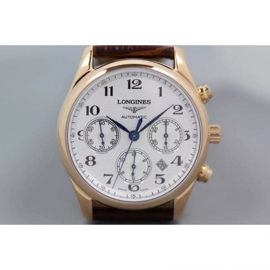 Longines Master Collection Chronograph Rose Gold White Dial Swis