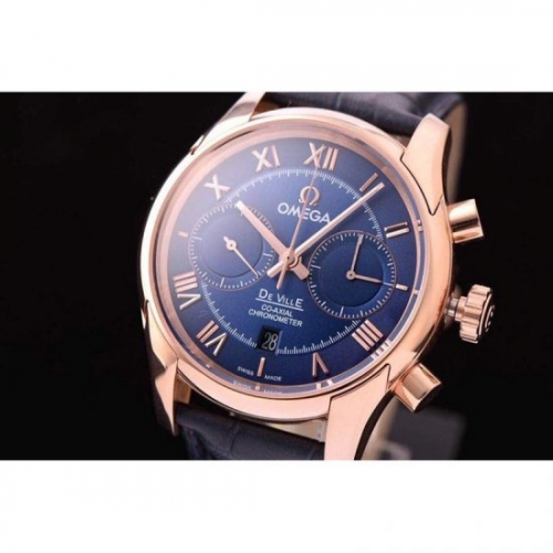 Omega De Ville 42MM Chronograph Rose Gold Blue Dial Swiss 9301