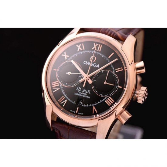 Omega De Ville 42MM Chronograph Rose Gold Black Dial Swiss 9301