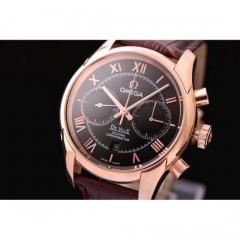 Omega De Ville 42MM Chronograph Rose Gold Black Dial Swiss 9301