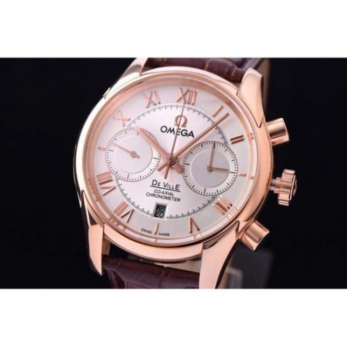 Omega De Ville 42MM Chronograph Rose Gold White Dial Swiss 9301