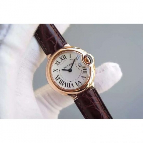 Cartier Ballon Bleu 28MM Ladies Rose Gold White Dial Swiss Ronda