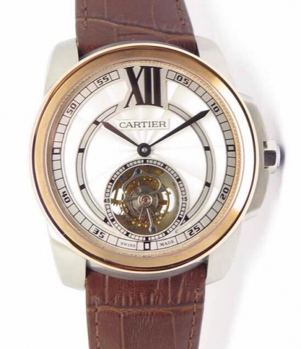 Cartier Calibre Tourbillon Stainless Steel & Rose Gold White