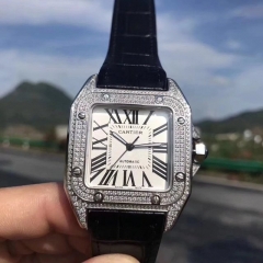 Cartier Santos 100 33/42 MM Stainless Steel & Diamonds Swiss eta2824/2688