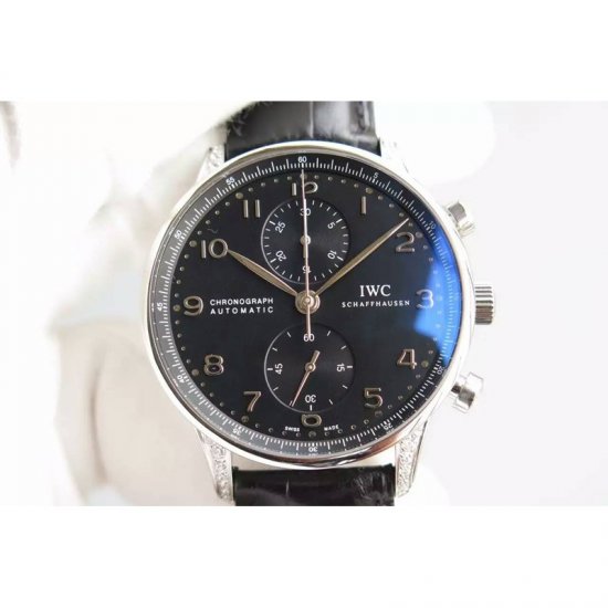 IWC Portuguese Chronograph Stainless Steel & Diamonds Black